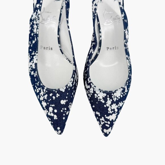 Christian Louboutin Kate Slingback 55 Pumps Blue Denim Size 37 US 7 Kitten Heels - Picture 4 of 14